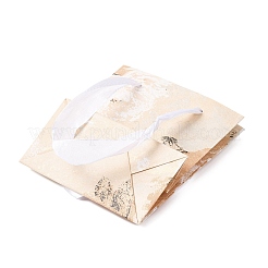 Sacs cadeaux rectangulaires en papier imprimé de peintures à l'huile de fleurs avec poignées en ruban&nbsp;ABAG-A011-01G