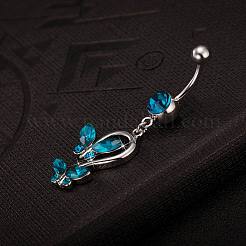 Piercing Schmuck echte platinierte Messing Strass Doppel Schmetterling Nabel Ring Bauchringe&nbsp;AJEW-EE0001-41B