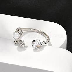 Delphin-Manschettenringe aus Messing mit Mikropavé und Zirkonia für Damen&nbsp;RJEW-K240-10P