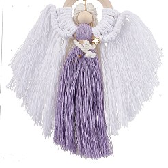 Ciondolo decorativo in legno e fili di cotone angelo&nbsp;HJEW-JM02406-03