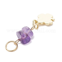 9 Stück 9 Stile Natursteinsplitter mit Messing-Klee-Anhängern&nbsp;PALLOY-JF04673
