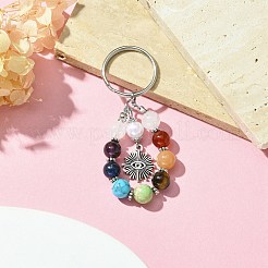 Llavero con colgante de cuentas de piedras preciosas de 7 chakra con dije de aleación de estilo tibetano&nbsp;KEYC-JKC00539-01