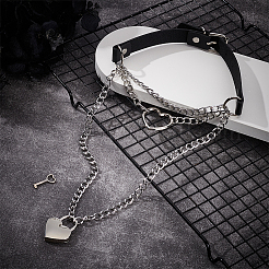 1 Stück Aluminium Herzschloss Schlüsselanhänger PU Leder Choker Halsketten für Frauen&nbsp;NJEW-UN0001-69