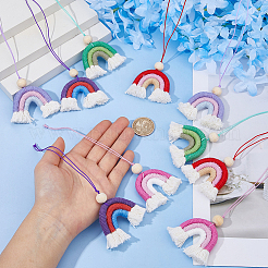 10 pendentif décoratif en polycoton (polyester coton) arc-en-ciel bicolore (5 couleurs)&nbsp;HJEW-DC00187