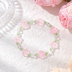 3 bracciale elastico in perline di vetro con fiori di prugna in 3 colori per donna&nbsp;BJEW-JB12138
