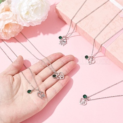 San Valentino 304 acciaio inossidabile e vetro verde albero cuore ciondolo catena collane per le donne&nbsp;NJEW-FS00014-05