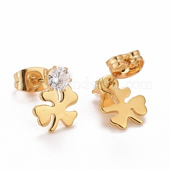 Orecchini a bottone in acciaio inossidabile 304 clover&nbsp;EJEW-C019-08G