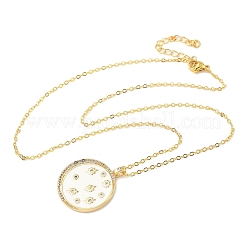 Colliers avec pendentif en forme de lune ronde et plate en laiton micro pavé et émail transparent en zircone cubique pour femmes&nbsp;NJEW-S449-03C-G