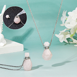 Pendentif flacon de parfum facetté en quartz rose naturel&nbsp;NJEW-WH0002-268C