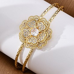 Bracelets manchettes en laiton micro pavé avec zircone cubique transparente pour femmes&nbsp;BJEW-U025-08G
