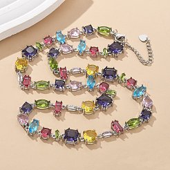 Messing Micro Pave bunte Zirkonia Gliederkette Halsketten&nbsp;NJEW-M089-01P
