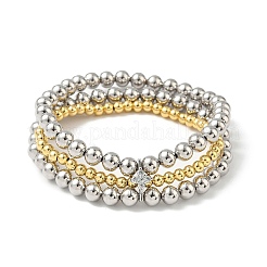 Braccialetti multifilo in ottone micro pavé con perline rotonde in zirconia cubica per donna&nbsp;BJEW-B148-02B-PG