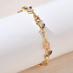 Pulseras de eslabones de flores de latón y vidrio&nbsp;KK-CBA7DFA-01G-03