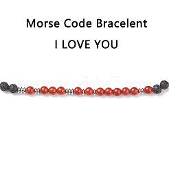 Armband aus geflochtenen Perlen aus natürlichem Karneol (gefärbt und erhitzt) und Lavagestein&nbsp;BJEW-TA00188-02