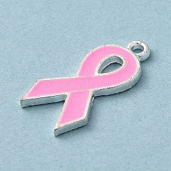 Pendentifs en alliage d'émail sur le thème du ruban de sensibilisation rose contre le cancer du sein&nbsp;ENAM-A147-01L