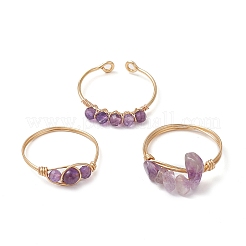 3 anello con perline di ametista naturale&nbsp;RJEW-JR00855-02