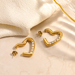 Boucles d'oreilles à clous en acier inoxydable 304 avec strass pour la Saint-Valentin (femme)&nbsp;EJEW-L315-04G