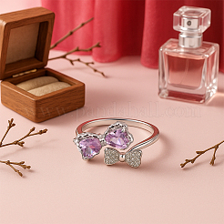 4 bague manchette en laiton 2 couleurs avec micro pavé de zircons cubiques pour femmes&nbsp;RJEW-HY0001-32