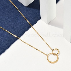 Ionenbeschichtung (IP) 304 Edelstahl Doppelring Anhänger verdrehte Kette Halsketten für Frauen&nbsp;NJEW-P320-10G