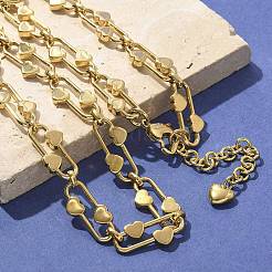 Collares de cadena de eslabones de corazón ovalados de acero inoxidable 304 para mujer&nbsp;NJEW-B123-01G