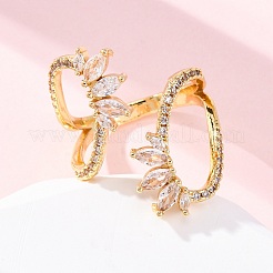 Bagues manchette en laiton avec zircone cubique transparente en forme d'œil de cheval pour femmes&nbsp;RJEW-U047-31G
