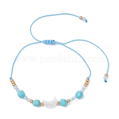 Bracelets à breloque lune en turquoise synthétique et coquillage d'eau douce naturel&nbsp;BJEW-MZ00303-01