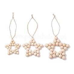 Decorazioni pendenti con perline in legno naturale non rifinito a forma di stella&nbsp;HJEW-JM02842