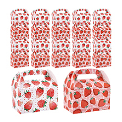 12 scatola pieghevole per caramelle in carta stampata a fragola con manico&nbsp;CON-WH0085-164
