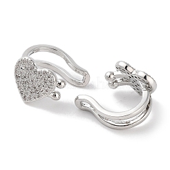 Orecchini da donna con polsino a forma di cuore in ottone con micro pavè di zirconi cubici&nbsp;EJEW-E310-05P