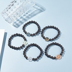 Bracciale elasticizzato con diffusore di olio di perle di roccia lavica naturale&nbsp;BJEW-JB07246