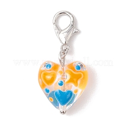 Decorazioni pendenti a forma di cuore con perline di vetro smaltate fatte a mano&nbsp;HJEW-JM03591-02