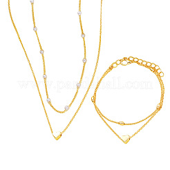 Sets aus runden Halsketten und doppellagigen Armbändern aus Kunstperlen und Herz-Legierung&nbsp;FS-WGC2DB5-01