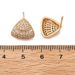 Orecchini a bottone in ottone con micro pavé di zirconi cubici trasparenti triangolari per donna&nbsp;EJEW-G428-02G