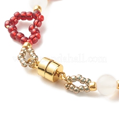 Bracciale con semi di vetro e agata naturale con chiusura magnetica in ottone&nbsp;BJEW-JB07803-01