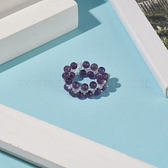 Natürlicher Amethyst und Glas geflochtener Stretchring für Frauen&nbsp;RJEW-JR00546-02