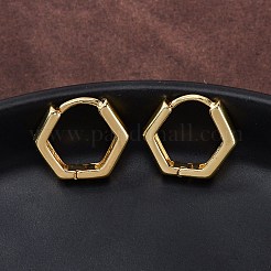 Orecchini a cerchio incernierati esagonali in ottone da donna&nbsp;EJEW-P206-11G