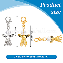 40 pezzo di perla di vetro bianco a 2 colori con decorazione pendente a forma di angelo in lega&nbsp;HJEW-PH02284