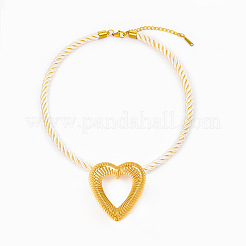 Collar con colgante de corazón grande de acero inoxidable 304 con cordón de fibra acrílica trenzado para mujer&nbsp;WG896A0-05