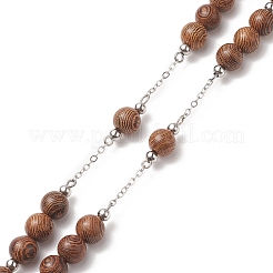 Collier de chapelet rond en bois naturel&nbsp;NJEW-JN04248