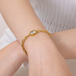 Bracciali da donna a maglie quadrate in acciaio inossidabile 304 con pavé di zirconi cubici trasparenti.&nbsp;WGA9B8D-01