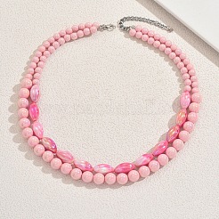 Halsketten mit runden Pferdeaugen-Perlen aus Acryl mit zwei Lagen für Damen&nbsp;HK8812-2