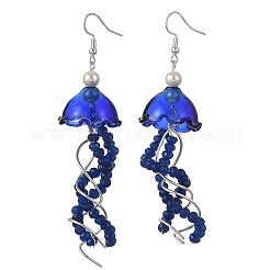 Boucles d'oreilles pendantes en jade naturel teint de Malaisie&nbsp;EJEW-JE07484-02