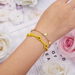 Geflochtenes mehrsträngiges Blumenarmband aus Glassamen&nbsp;BJEW-SW00069-01