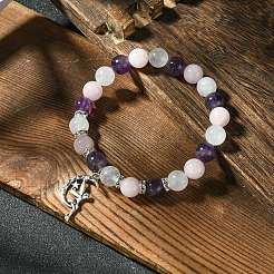 8 mm natürliche Rosenquarz & Quarzkristall & Amethyst runde Perlen Stretch-Armbänder&nbsp;BJEW-JB10738-02