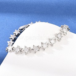 Bracelets en laiton sertis micro-pavés de zircon cubique transparent en forme d'étoile&nbsp;BJEW-F528-02P