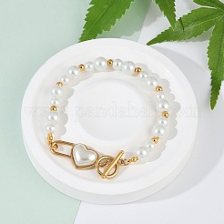 Bracciali con perline in acciaio inossidabile 304 a forma di cuore&nbsp;BJEW-L610-21G-02
