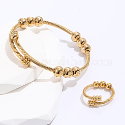 Conjuntos de brazalete y anillo de dedo trenzado de acero inoxidable 201&nbsp;GX8915-1