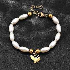 Bracelets à breloques papillon en acier inoxydable 304 pour femmes&nbsp;BJEW-C098-08G