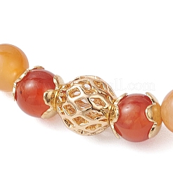 Braccialetti elastici con perline rotonde in agata rossa naturale e ottone per donna&nbsp;BJEW-JB12265-01