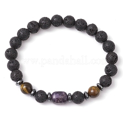 Pulseras elásticas de cuentas de roca de lava natural para mujeres y hombres&nbsp;BJEW-JB11323